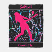 Softball Pink / Schwarz / Silberes Fleece-Leder Fleecedecke (Vorderseite)