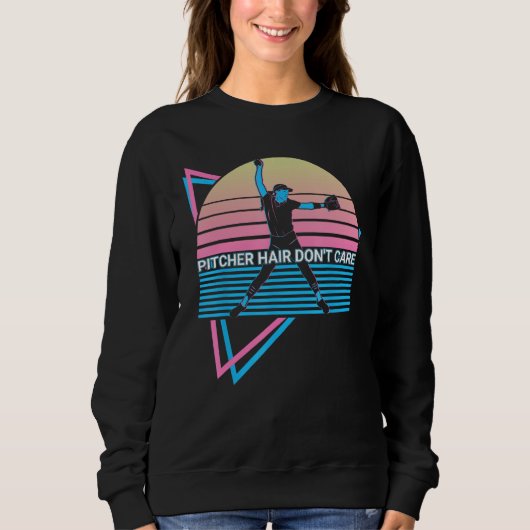 Softball Pitcher Retro Pitcher Hair Don't Care Sweatshirt (Vorderseite)