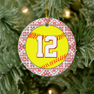 Softball Player Custom Jersey Nummer Weihnachten Keramik Ornament