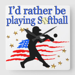 SOFTBALL PLAYER LIEBEN SOFTBALLDESIGN DER USA QUADRATISCHE WANDUHR