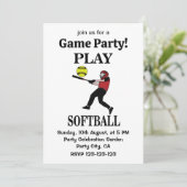 Softball Player Play Softball Einladung (Stehend Vorderseite)
