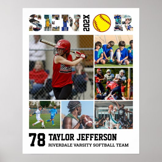 Softball Player Senior Night Sports Foto Collage Poster (Vorne)