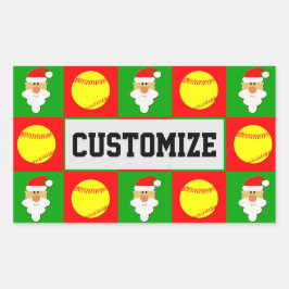 Softball Player Weihnachtsmann Individuelle Name / Rechteckiger Aufkleber