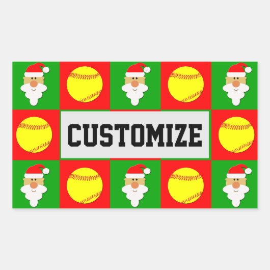 Softball Player Weihnachtsmann Individuelle Name / Rechteckiger Aufkleber (Vorderseite)