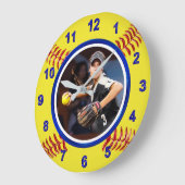Softball Player's FOTO Softball-Uhr, blau Große Wanduhr (Winkel)