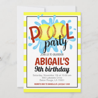 Softball Pool Party Geburtstag Einladung