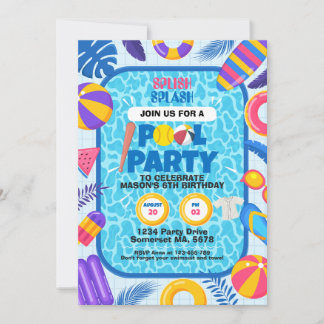 Softball-Pool-Party-Geburtstag Einladung