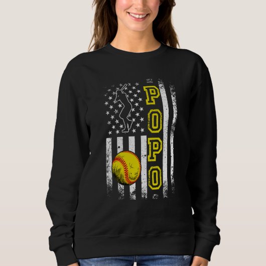 Softball Popo American Flag Vintage Softball Sweatshirt (Vorderseite)