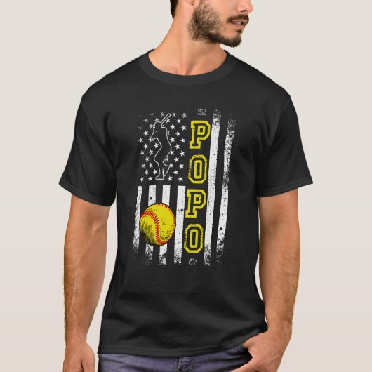 Softball Popo American Flag Vintage Softball T-Shirt (Vorderseite)