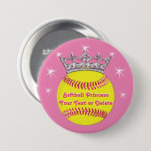 Softball-Prinzessin Pins Tiara, Softball, IHR TEXT Button (Vorne & Hinten)
