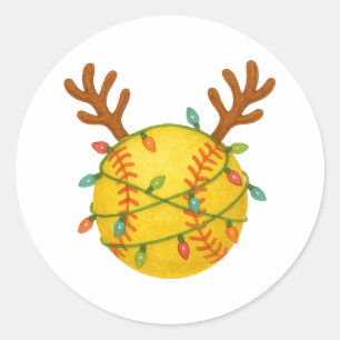 Softball-Rentier-Weihnachtslichter Lustiger Sport Runder Aufkleber