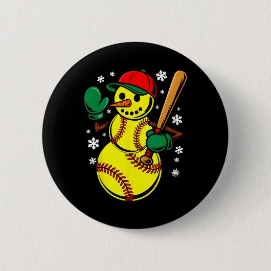 Softball-Santa-Hut-Schneemann-Weihnachten-Lustiger Button (Vorderseite)