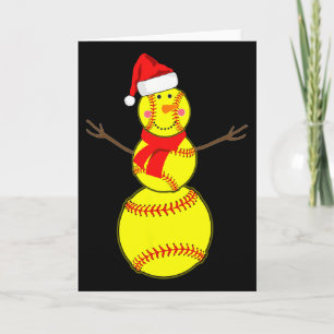 Softball-Schneemann Weihnachten Santa Hut Schal pa Karte
