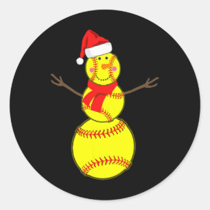 Softball-Schneemann-Weihnachten-Santa-Hut-Schal pa Runder Aufkleber