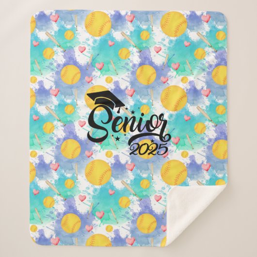 Softball Senior Abschluss Geschenk Aquarelltöne Sherpadecke (Vorderseite)