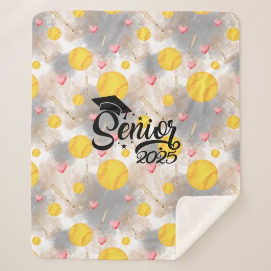 Softball Senior Abschluss Geschenk Aquarelltöne Sherpadecke (Vorderseite)