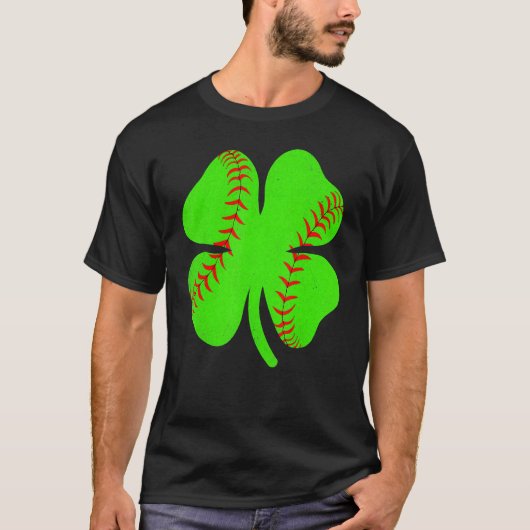 Softball Shamrock Lucky Clover Irish St Patrick's T-Shirt (Vorderseite)