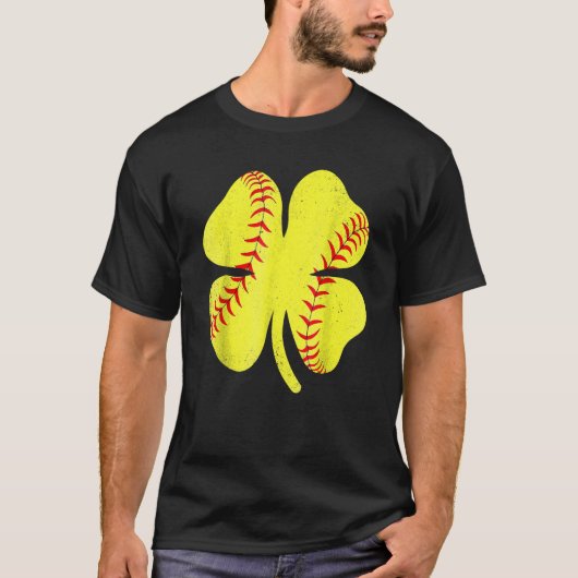 Softball Shamrock Lucky Clover Irish St Patrick's T-Shirt (Vorderseite)