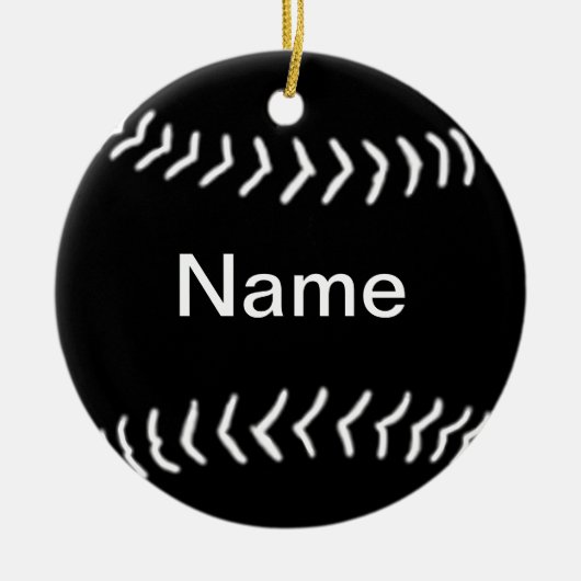 Softball-Silhouette-Verzierungs-Schwarzes Keramik Ornament (Vorne)