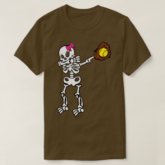 Softball Skeleton Dabbing Player Halloween-Kostüm T-Shirt (Design vorne)