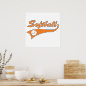Softball-Skripttext-Logo orange Poster (Küche)
