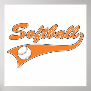 Softball-Skripttext-Logo orange Poster