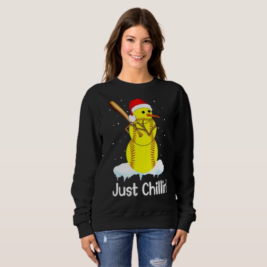 Softball Snowman Just Chillin WeihnachtsSoftball Sweatshirt (Vorne ganz)