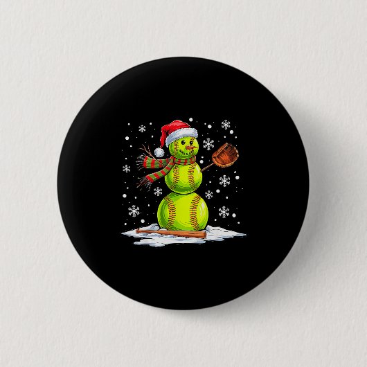 Softball Snowman Softball Player Santa Hat Christm Button (Vorderseite)