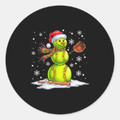 Softball Snowman Softball Player Santa Hat Christm Runder Aufkleber (Vorderseite)