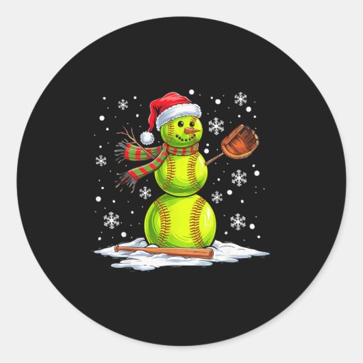 Softball Snowman Softball Player Santa Hat Christm Runder Aufkleber (Vorderseite)