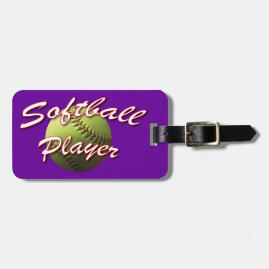 Softball-Spieler auf Lila Gepäckanhänger (Vorderseite horizontal)
