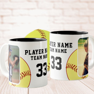 Softball-Spieler Name Nummer Team 2 Fotos Zweifarbige Tasse