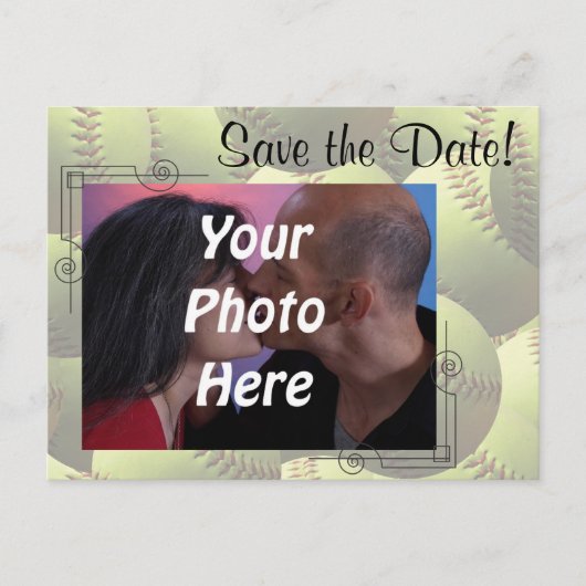 Softball Sports Wedding Theme Foto Save the Date! Ankündigungspostkarte (Vorderseite)