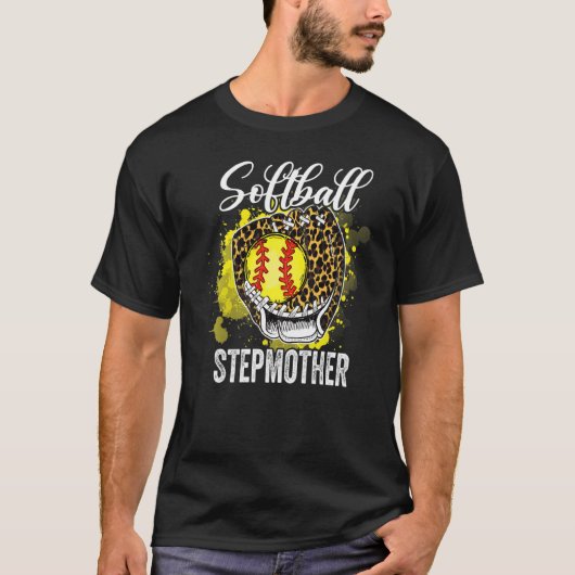 Softball Stepmutter Leopard Game Day Mütter T-Shirt (Vorderseite)
