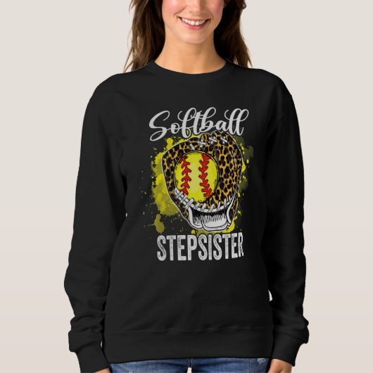Softball Stepsister Leopard Glove Game Day Mütter Sweatshirt (Vorderseite)