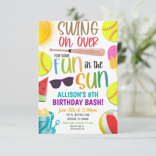 Softball Summer Party Einladung (Stehend Vorderseite)