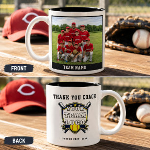 Softball-Team-Foto-Logo Danke Trainer Zweifarbige Tasse