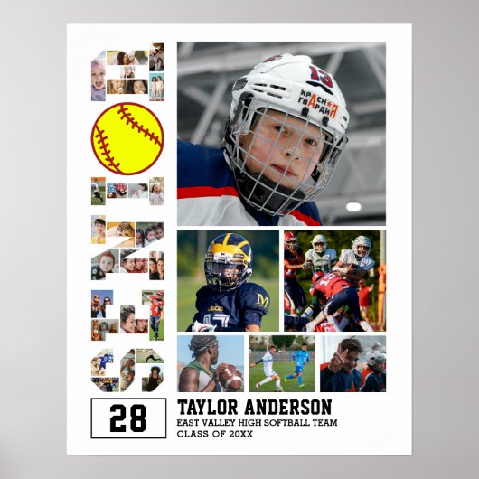 Softball Team Hochrangiger Abschluss FotoCollage Poster (Vorne)