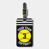 Softball Team Name und Spielernummer Schnelltasche Gepäckanhänger (Vorderseite vertikal)