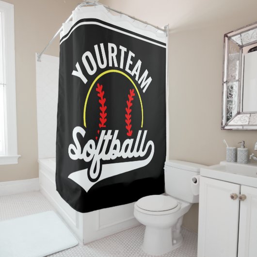 Softball Team Player ADD NAME Personalisierte Liga Duschvorhang (Beispiel)