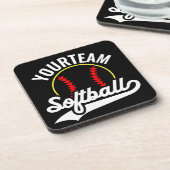 Softball Team Player ADD NAME Personalisierte Liga Getränkeuntersetzer (Linke Seite)