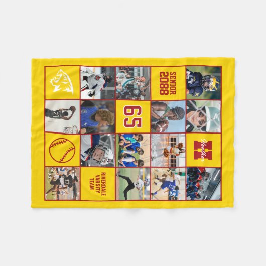 Softball Team Senior Night Custom Photo Yellow Red Fleecedecke (Vorderseite (Horizontal))