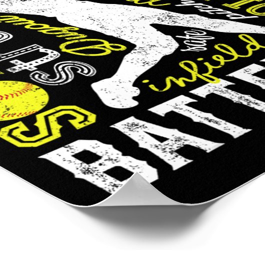 Softball Typografie Word Art Funny Batter Pitcher Poster (Ecke)