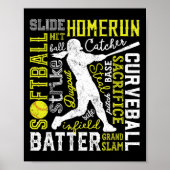 Softball Typografie Word Art Funny Batter Pitcher Poster (Vorne)