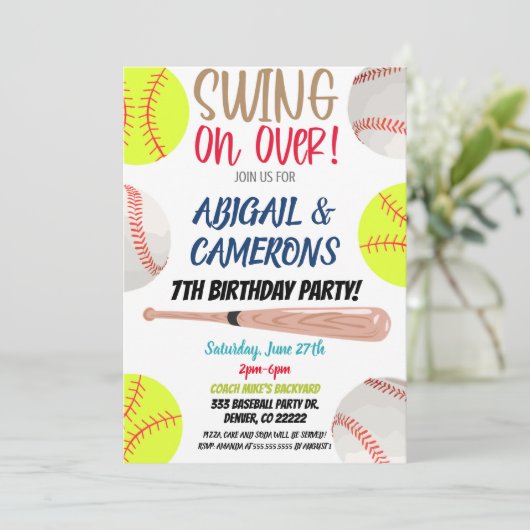 Softball und Baseball-Party Einladung (Stehend Vorderseite)