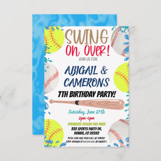 Softball und Baseball-Party Einladung (Vorne/Hinten)