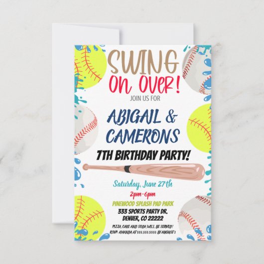 Softball- und Baseball-Party-Einladung Einladung (Vorderseite)