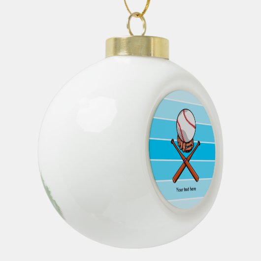 Softball und Kreuzmäntel mit blauen Streifen Keramik Kugel-Ornament (Links)