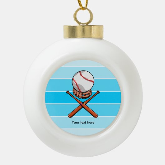 Softball und Kreuzmäntel mit blauen Streifen Keramik Kugel-Ornament (Vorderseite)