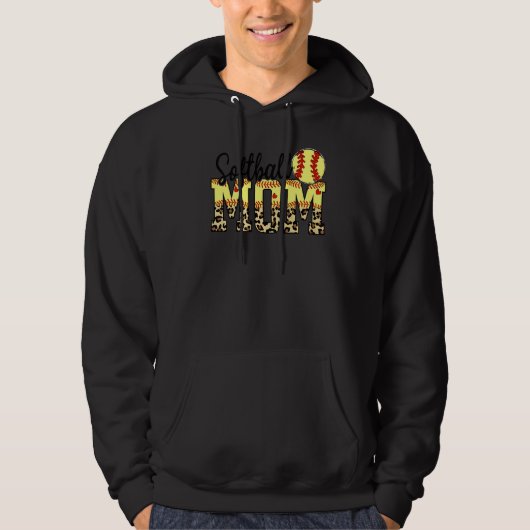 Softball und Mama Rotes Herz mit Leopard für Mutte Hoodie (Vorderseite)